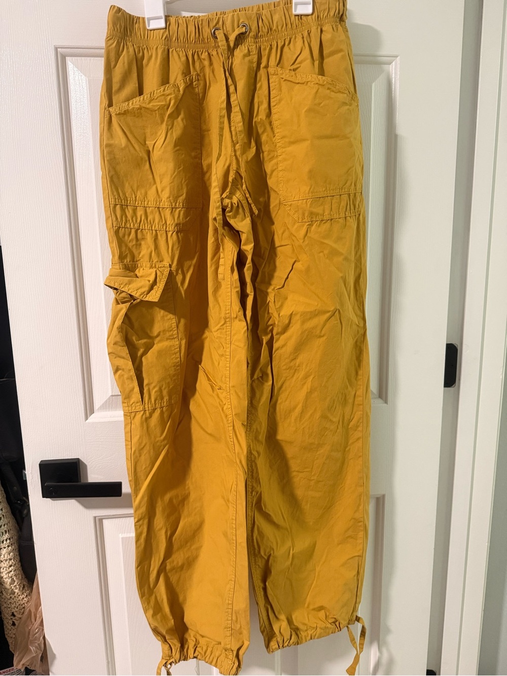 Women's Mustard Cargo Pants with Drawstring Ankle